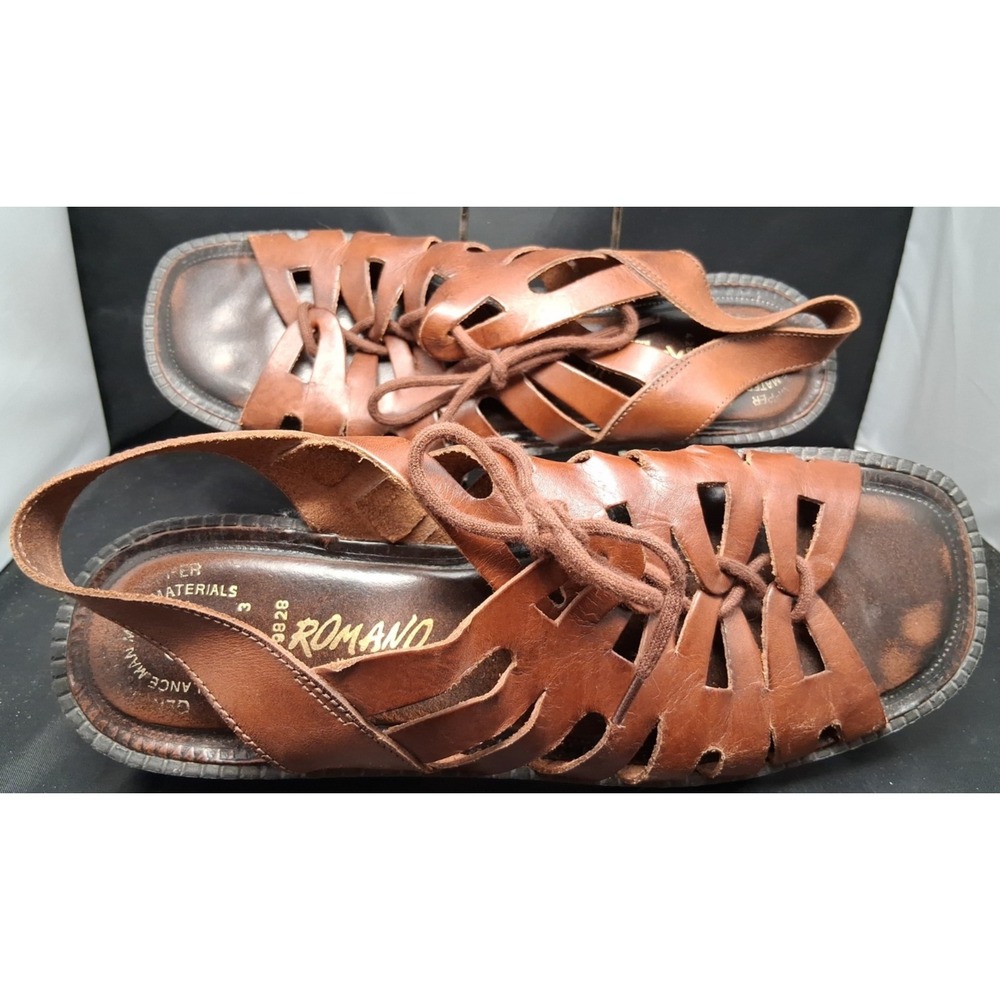 Vintage Romano 'Made in Brazil' Lacy 3 brown leather lace-up sandals, size 9